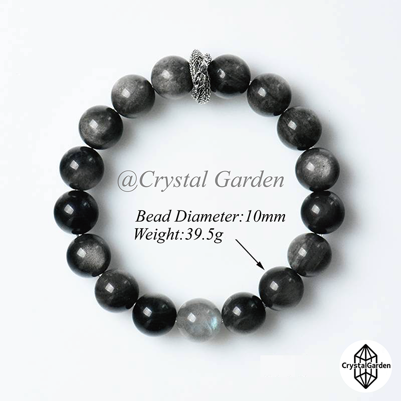 10mm Sliver Obsidian with Labradorite Snake Bracelet - Image 4