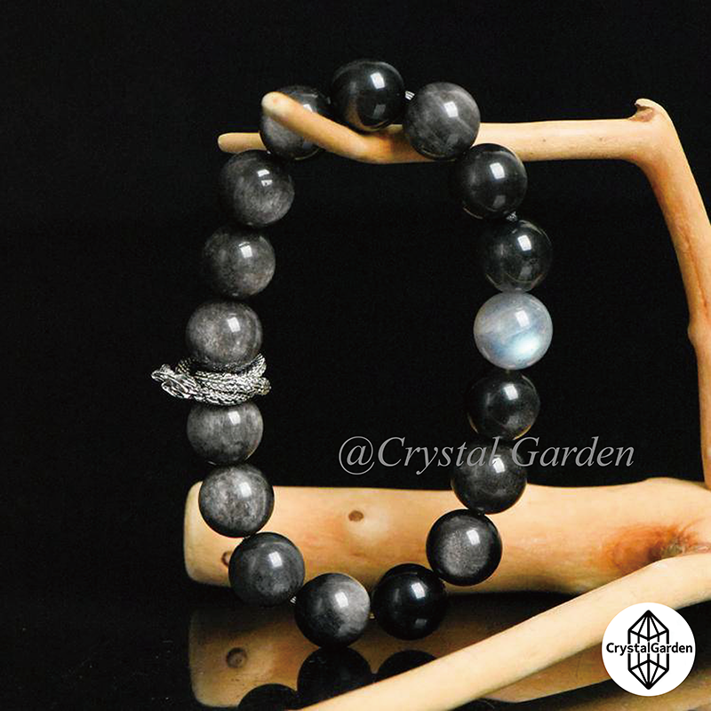 10mm Sliver Obsidian with Labradorite Snake Bracelet - Image 3