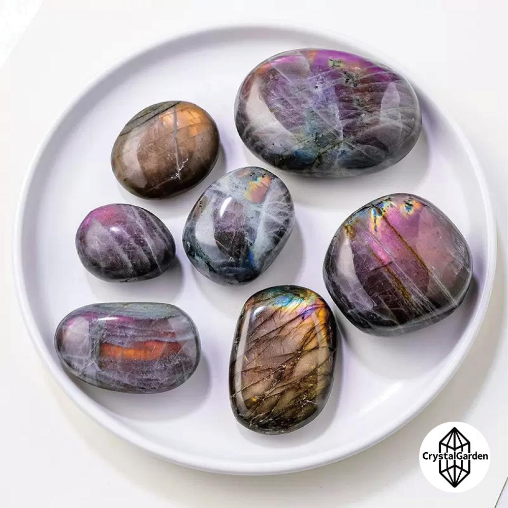 Purple Flash Labradorite Palm Stone - Image 4