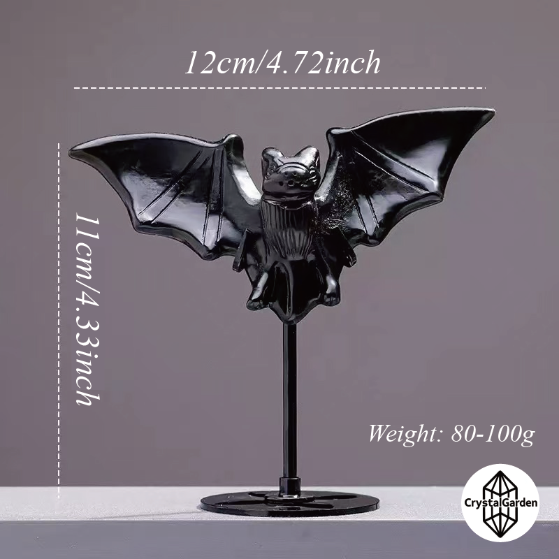 Black Obsidian & Garnet Bat Carving - Image 3