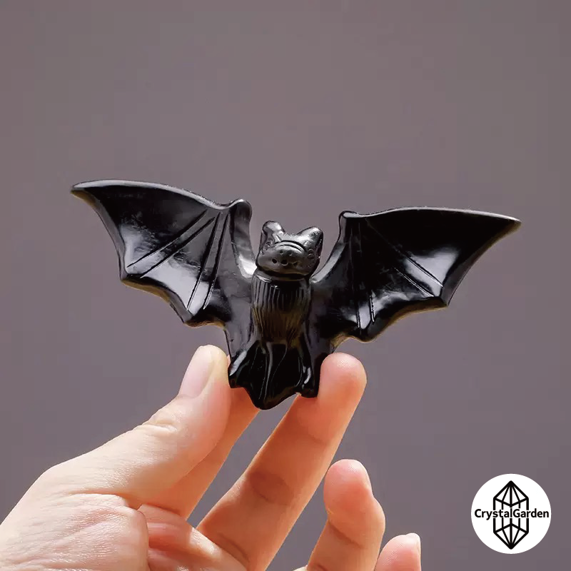 Black Obsidian & Garnet Bat Carving - Image 4