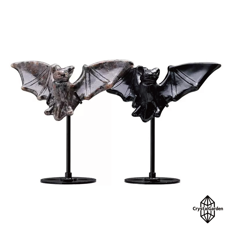 Black Obsidian & Garnet Bat Carving - Image 5