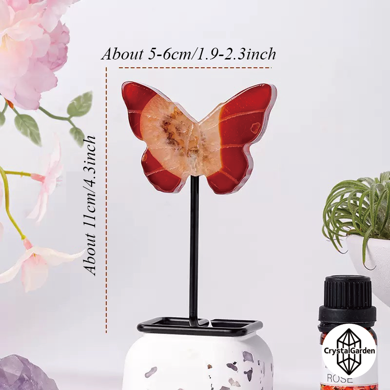 Red Agate Butterfly Carvings (Free Holder) - Image 2