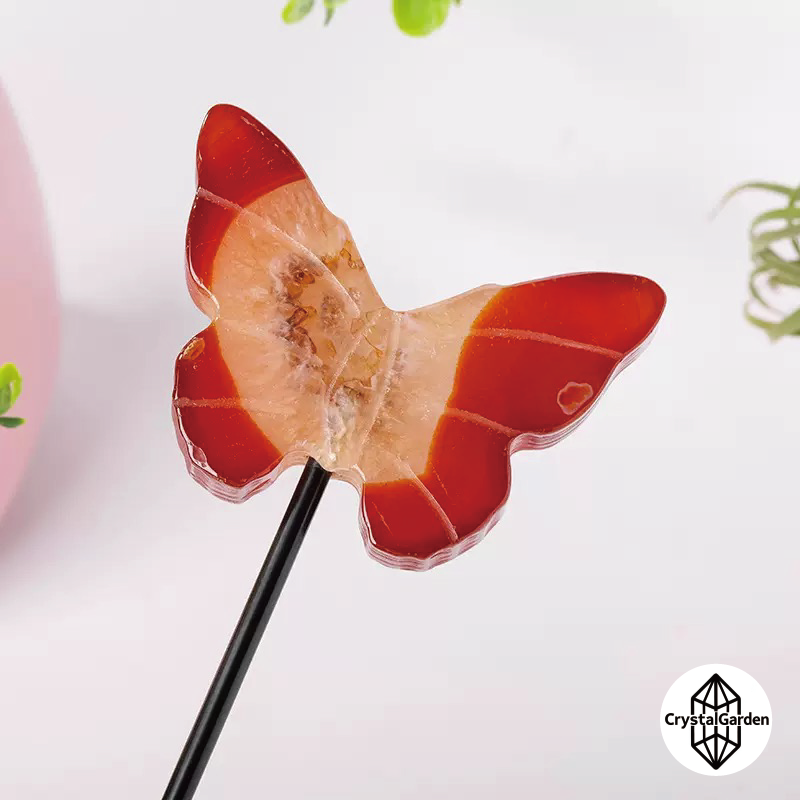 Red Agate Butterfly Carvings (Free Holder) - Image 3